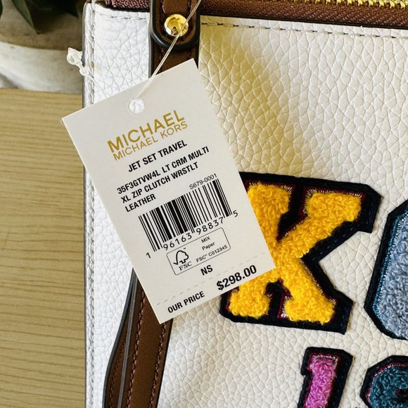 Michael Kors Mirella MD Embellished Tote Bag/ Clutch Wristlet Leather Cream Mult - Picture 12 of 16